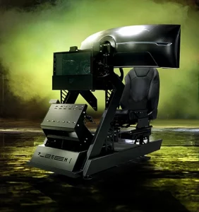 ZEEEM RACR R CORE mit 49 Zoll Screen-Setup in der Front-Seitenansicht.